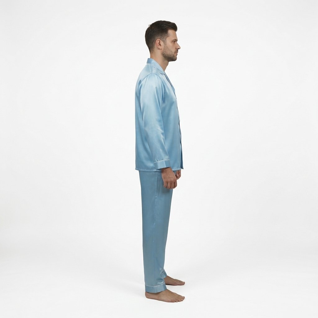 Pijama Para Hombre En Satín Camisa Manga Larga y Pantalón - Imagen 11