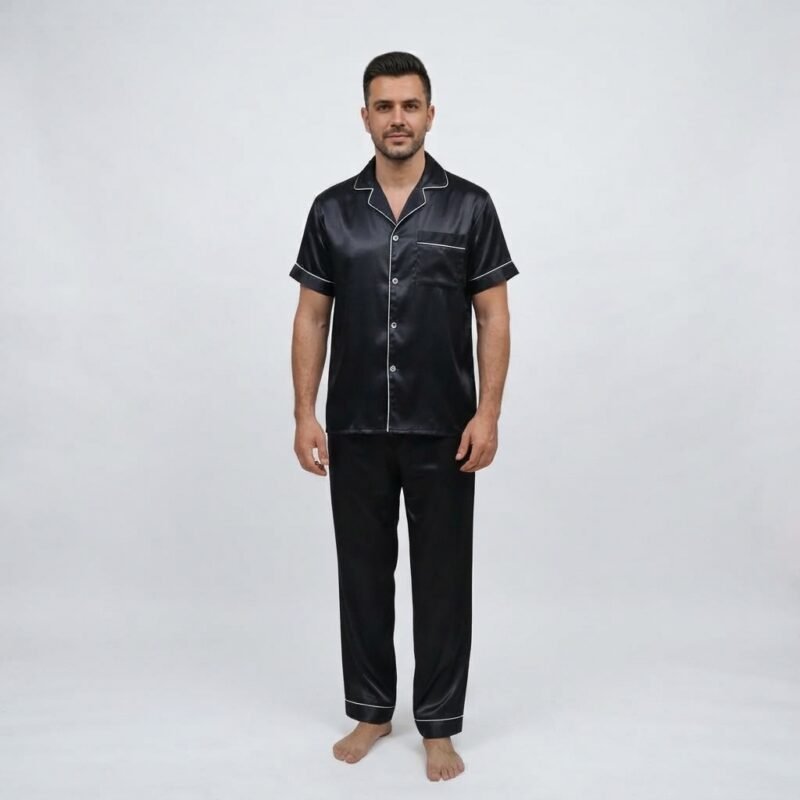 Pijama Para Hombre En Satín Camisa Manga Corta Y Pantalón