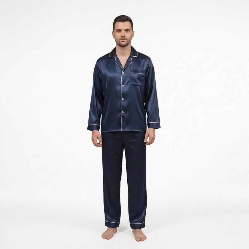 Pijama Para Hombre En Satín Camisa Manga Larga y Pantalón