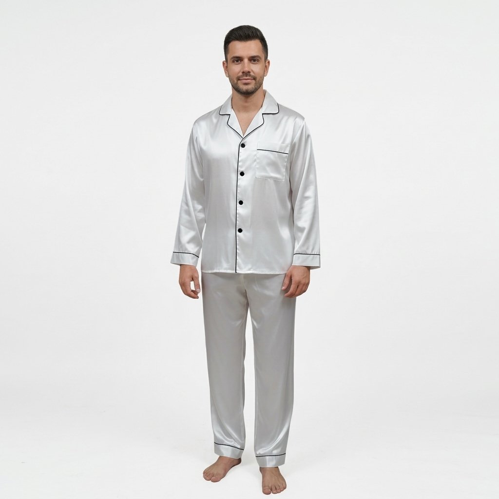 Pijama Para Hombre En Satín Camisa Manga Larga y Pantalón - Imagen 6