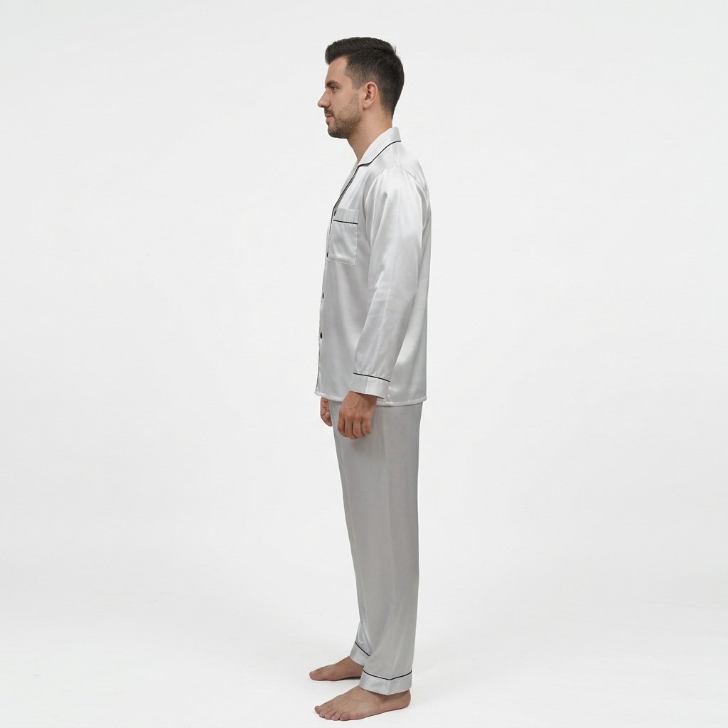 Pijama Para Hombre En Satín Camisa Manga Larga y Pantalón - Imagen 7