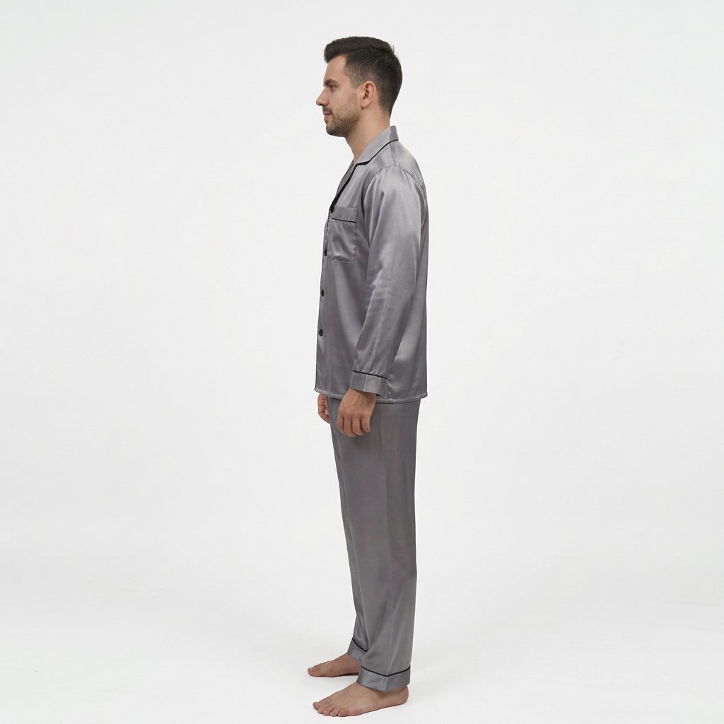 Pijama Para Hombre En Satín Camisa Manga Larga y Pantalón - Imagen 15