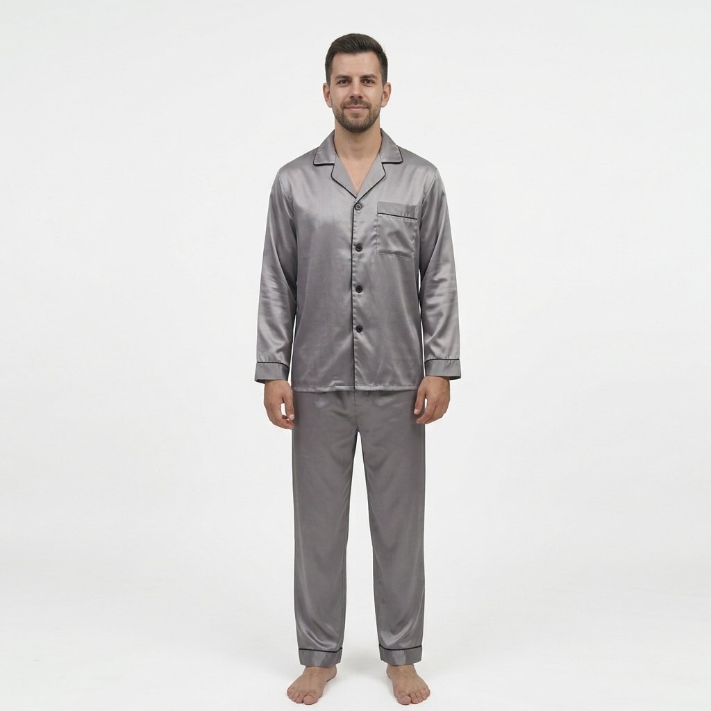 Pijama Para Hombre En Satín Camisa Manga Larga y Pantalón - Imagen 14