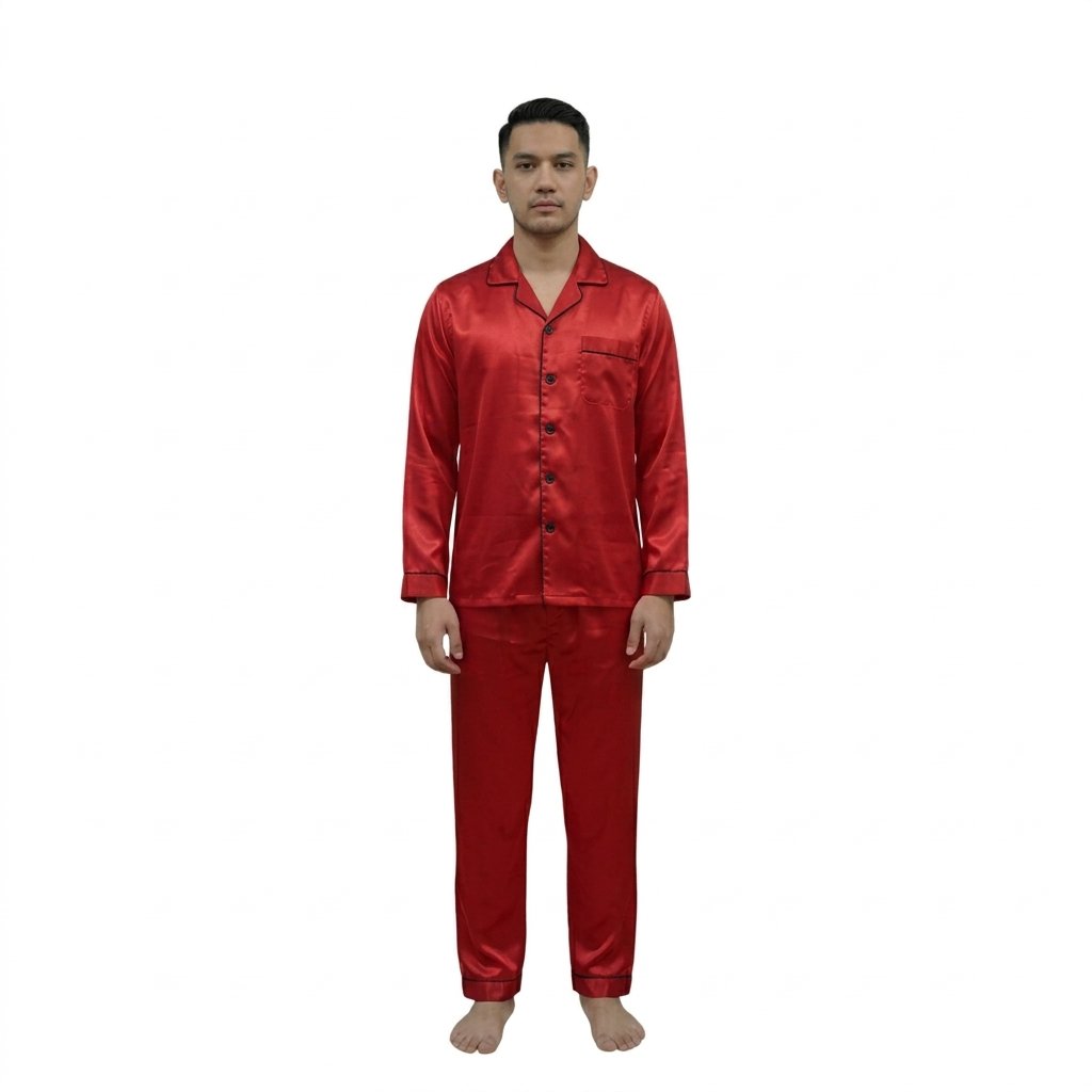 Pijama Para Hombre En Satín Camisa Manga Larga y Pantalón - Imagen 4