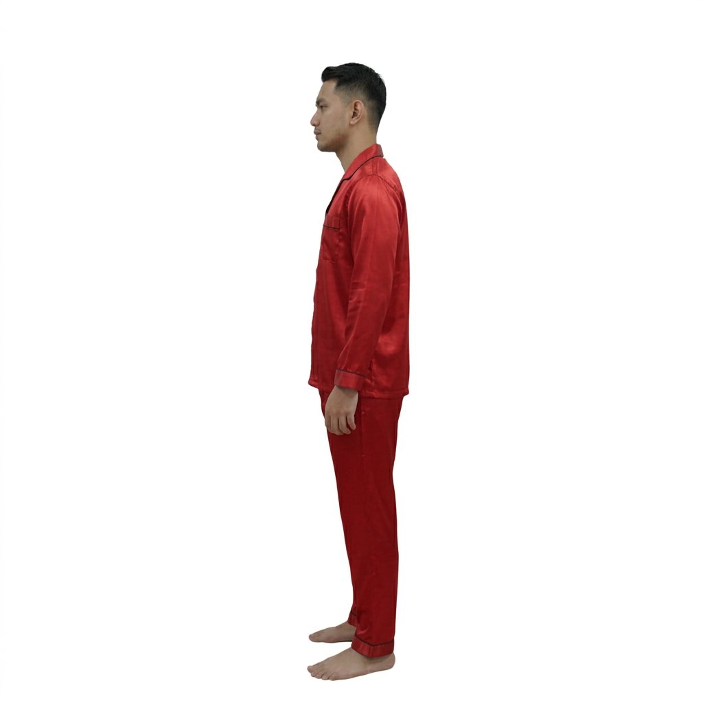 Pijama Para Hombre En Satín Camisa Manga Larga y Pantalón - Imagen 5