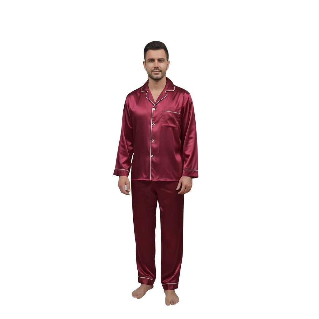 Pijama Para Hombre En Satín Camisa Manga Larga y Pantalón - Imagen 12