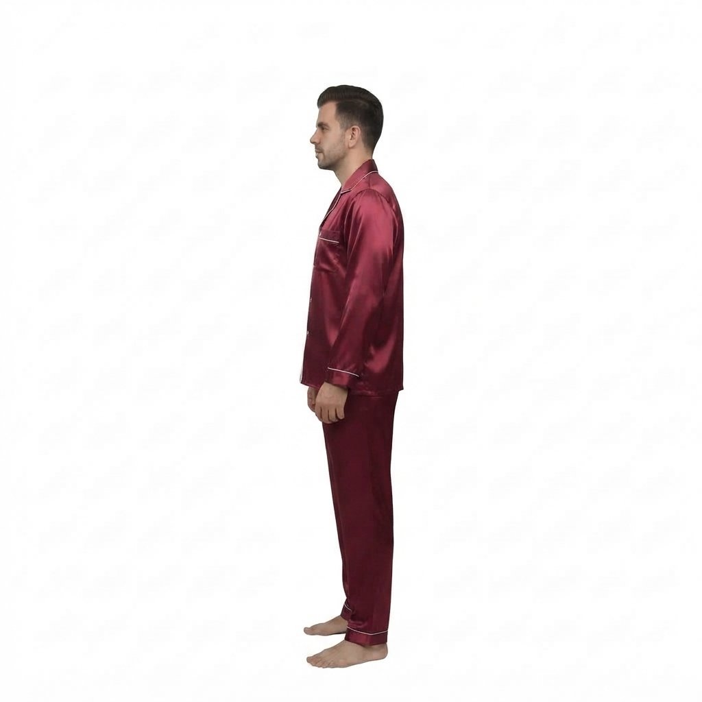 Pijama Para Hombre En Satín Camisa Manga Larga y Pantalón - Imagen 13