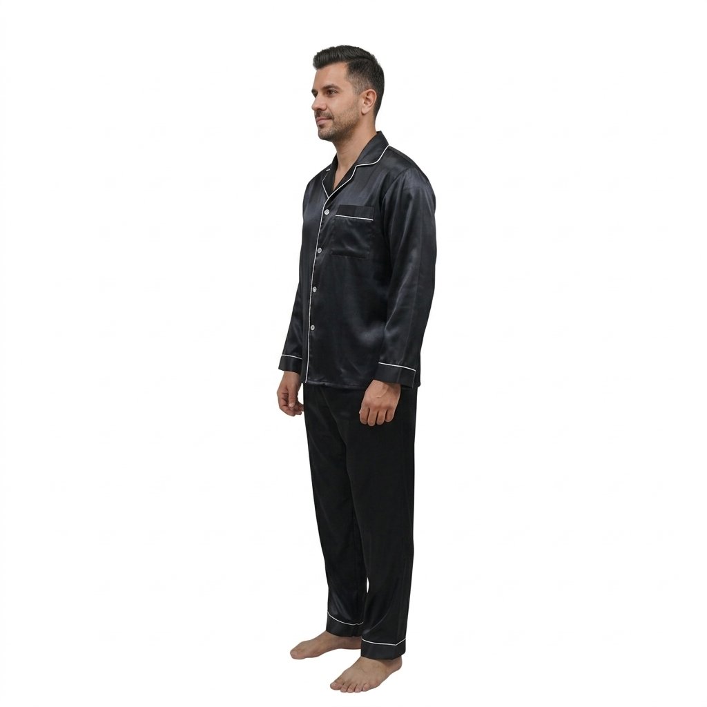 Pijama Para Hombre En Satín Camisa Manga Larga y Pantalón - Imagen 9