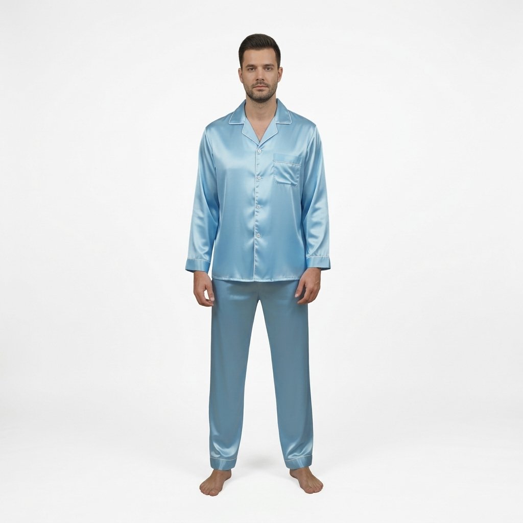 Pijama Para Hombre En Satín Camisa Manga Larga y Pantalón - Imagen 10